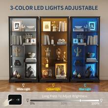 HNEBC Display Cabinet With Glass Doors,70'' Curio Cabinet With Adjustable Glass Shelf, 4-Tier Display Cases With 3 Color Lights For Collectibles, Storage Cabinets With Human Body For Books,Toys - màu đen - Xem 6