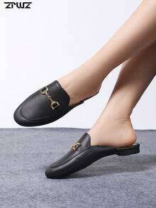 ZPWZ2025 新款时尚女士一脚蹬穆勒凉鞋，百搭时尚针织软底防滑拖鞋 - 黑色 - 查看 2