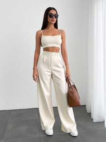 Sily Moda Women's Tailored Trousers With Italian Crossover Zip Detail - Màu be - Xem 1