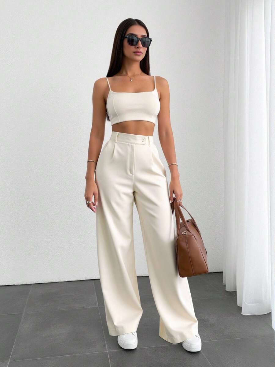 Sily Moda Women's Tailored Trousers With Italian Crossover Zip Detail - Màu be - Xem 1