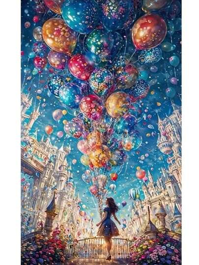 1 件 DIY 钻石画，钻石刺绣，女孩与气球，家居装饰，全钻，30*50 厘米 / 40*70 厘米