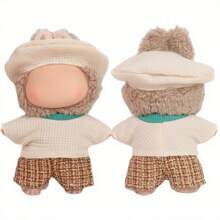 针织复古风格 3 件套服装（帽子、上衣、短裤），适合 6.69 英寸 LBB 娃娃，包括撞色衣领和纹理细节，适合桌面装饰、娃娃展示和玩耍，是送给小女孩的绝佳礼物 - 彩色 - 查看 5