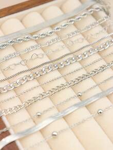 Bộ 4/10/11 chiếc/Bộ vòng tay xích vàng và bạc phóng đại, Quà tặng cho phụ nữ - Bạc - Xem 5