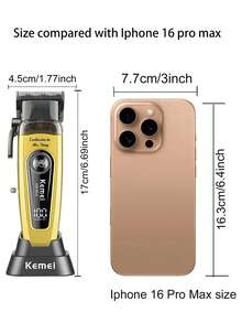 Kemei KM-90-4 Professional Hair Clipper With Charging Base, Salon-Grade, Brushless Motor, High Speed 11500 RPM, DLC Blade, Adjustable Blade, Home Use, Type-C Rechargeable - Gold - View 4