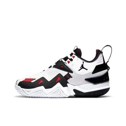 Nike Jordan One Take 1 Westbrook 男款皮革编织篮球鞋，带缓震功能，防滑，耐用，高帮，复古风格，黑/白/红