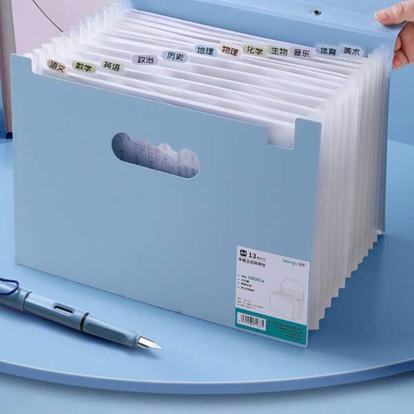 1pc Back To School Large Capacity 13-Slot Portable Accordion File Folder, A4 Multi-Layer Document Organizer Bag - Study Supplies