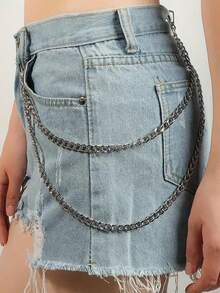 1 Piece Of Women's Metal Double-Layer Waist Chain Personalized Versatile Pants Chain Jeans Hip-Hop Punk Style Waist Accessory Suitable For Daily Use - Silver - View 1
