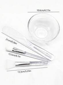 4/1pc Transparent Glass Face Mask Bowl Set, Soft Bristle Silicone Brush Stirring Rod, Beauty Salon Dedicated Facial Care Spa Mask Mixing Tools