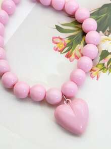 1pc Macaron Color Dopamine Heart Beaded Necklace For Women - Batch Colors May Have Slight Variations - necklace - View 2