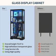 HNEBC Display Cabinet With Glass Doors,70'' Curio Cabinet With Adjustable Glass Shelf, 4-Tier Display Cases With 3 Color Lights For Collectibles, Storage Cabinets With Human Body For Books,Toys - màu đen - Xem 10