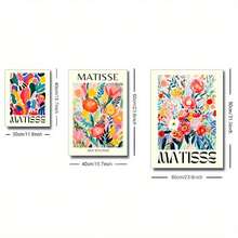 三联充满活力的“马蒂斯”花卉帆布艺术画套装 - 现代墙面装饰，松木画框，适用于客厅、卧室、厨房、家庭办公室 - 色彩缤纷的抽象海报，是咖啡馆、酒吧、宿舍、墙面装饰、客厅的理想之选 - 彩色 - 查看 6