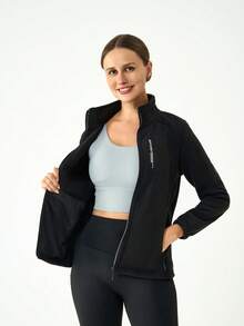 1pc Women's Stand Collar Fleece Jacket, Breathable & Warm, Slim Fit, Suitable For Outdoor Activities Like Hiking, Spring/Autumn/Winter