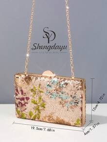 1件女士花卉图案手提包，时尚多色复古亮片刺绣花朵链条晚宴包，特别适合派对、婚礼、宴会，可搭配节日派对服装、晚礼服和亮片服装。最佳选择：优雅独特的手提包，适合新娘送礼会，闪亮亮片包包，展现女性优雅气质。