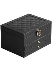 1 pieza Caja de almacenamiento de joyería de gran capacidad, caja de joyería, caja de joyería con cerradura y cajón, accesorios de almacenamiento de joyería, variedad de estilos para elegir, adecuada para collares, aretes, pulseras, anillos, pulseras, relojes y otros accesorios de joyería. Regalo para vacaciones. Para organizador de almacenamiento de mujeres, esenciales de viaje, vuelta al colegio, almacenamiento para dormitorio