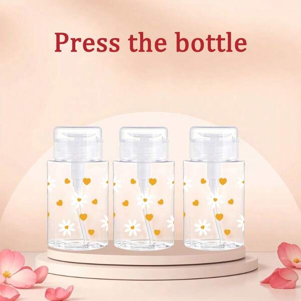 2/3 piezas Botellas dispensadoras de plástico duradero de 100 ml/200 ml con bomba de presión, perfectas para desmaquillante, quitaesmalte, aceites esenciales, lociones y talla grande, recargables, de diseño transparente y fácil de viajar, para la cocina, la belleza y aventuras de verano
