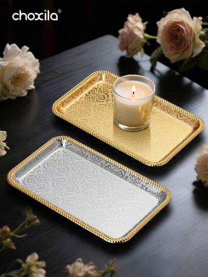 choxila 1 件长方形托盘，不锈钢装饰储物托盘，化妆品香水珠宝收纳盒，食品托盘，适用于家庭客厅、厨房、浴室、酒店的托盘