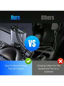 YITUMU 1pc Car Charger With Super Fast Charging, Retractable Cable, 4-In-1 Cigarette Lighter Adapter