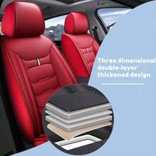 5-Piece Full Set Luxury Universal Faux Leather Seat Covers - Includes Easy Inside Zipper Installation, Guaranteed Airbag Deployment Access, Soft Feel & 4-Season Durability - 黑紅色 - 查看 4