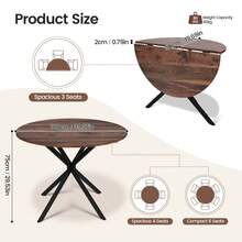 Dining Table And Chairs Set Of 2, Folding Round Dining Table With 4 PU Leather Chairs For Dining Room,Kitchen,Living Room - Brown Table + 4PU Black Chair - View 2