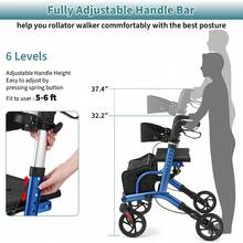 IsEasy Rollator Walker For Seniors, Lightweight Foldable Walker With Seat Supports 250lb, 8" Big Wheels For All Terrain, Dual Height Adjustment, Aluminum Walkers With 5" Ultra Backrest For Seniors, Silver - 淺藍色 - 查看 7