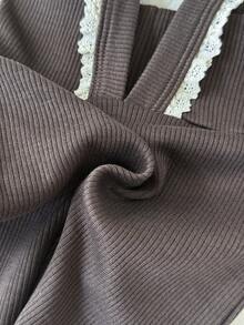 Newborn Baby Girls Casual Ruffled Strap Pants, Elastic Leggings, Spring/Autumn - Chocolate Brown - View 10