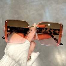 Oversized Rimless Square Fashion Sunglasses Women Men Brand Designer Gradient Glasses Summer Beach Party - màu đen - Xem 3