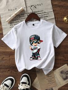 Toddler/Tween Boy' Casual Graphic Print Crewneck Short Sleeve T-Shirt, Summer Top - White - View 2