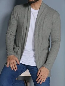 Men's Cardigan Cold Weather Blouse Overcoat Kimono Jacket Long Sleeve Coat With Pocket Fleece Knit Plus SIZE EXG SIZE - Gris Oscuro - Ver 1