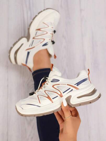 Zapatillas Mujer Chunky Style con Diseño Moderno en Tonos Claros y Blanco-Negro, Suela Robusta, Ideal para Uso Casual en Todas las Estaciones, Confort y Estilo Urbano