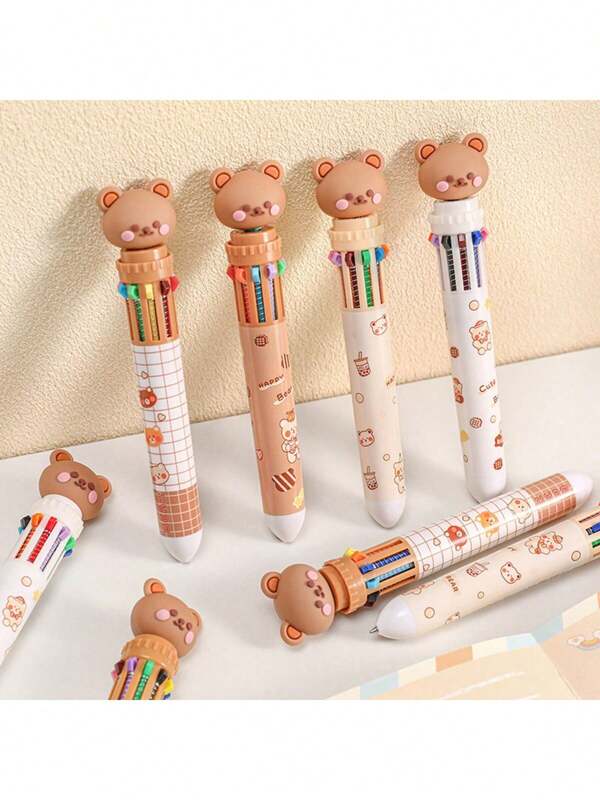 10 Pcs Cartoon Push-Button Ball Point Pens, Multicolor Student Supplies Stationery Pens For Bullet Journaling And Doodling,School Supplies,Back To School