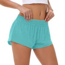 Women's Low-Rise Workout Shorts - Lightweight Quick-Dry Athletic Shorts With Zip Pocket, Built-In Liner For Running, Yoga, Gym - Xanh băng - Xem 3