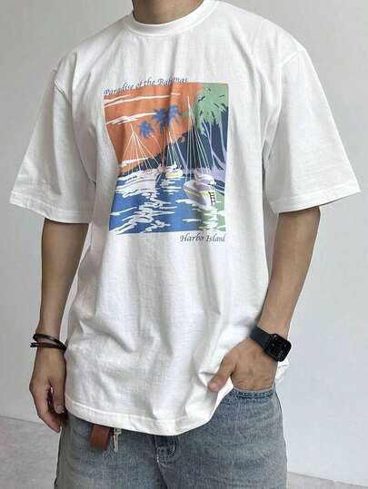 2025 Plus-Size Summer Men's Wear,Summer Graphic Letter Print White T-Shirt For Men