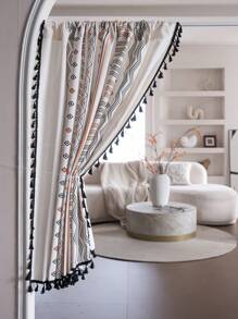 Bubaba 1 pieza Cortina de lienzo con estampado retro floral multicolor con flecos, disponible en una variedad de tamaños, adecuada para dormitorio, sala de estar, cortina transparente o semi-transparente, divisor de habitaciones, cortina corta para ventana de cocina
