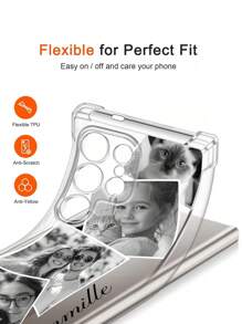 1 pièce Étui personnalisé DIY 4 photos texte, coque de téléphone antichoc pour Samsung S25/S25Plus/S25Ultra/S25Edge/A56/A17/A07 et autres modèles Samsung, meilleur cadeau pour les couples, les amis, les parents, le petit ami, la petite amie, idéal pour transporter à l'extérieur et offrir à des amis