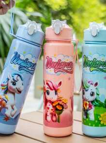1pc 750ml/25oz Cartoon Pony Themed Plastic Water Bottle, Leak-Proof, Portable, Straw, Hand Washable, Suitable For Outdoor Activities, Games, Cycling, Camping, Great For Holidays And Birthday Gifts