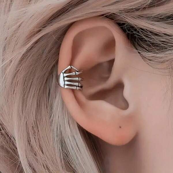 1 pieza Brazalete de oreja con diseño de calavera y columna vertebral al estilo vintage europeo y americano, sin agujero en la oreja, joyería de oreja para Halloween, regalo para el Día de los Muertos
