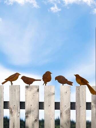 [Rustic Finish] [Thanksgiving] [Halloween] 5pcs Decorative Art Metal Bird Shaped Silhouette Sculpture, Rusted, Battery-Free, Suitable For Wedding Decor, Outdoor Gardens, Courtyards, Fences, Hallowmas