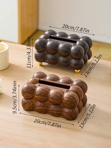 1pc Cotton Candy Design Paper Towel Holder Box, Wooden Texture Tissue Box, Multi-Function Storage Box Suitable For Living Room, With Remote Controller Storage Box, Desktop Tissue Box - Multicolor - View 9