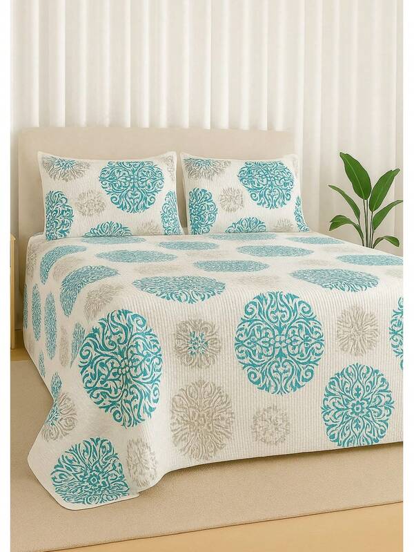 Colcha Cobre Leito Piquet Favinho C/ Porta Travesseiro Acabamento Em Bainha