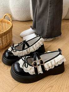 8cm Platform Lolita Loafers, Punk Rock Goth Lolita Style Thick Sole Creepers For Petite Women - Black - View 2