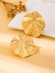 Hoa tai thời trang nữ, Hoa tai họa tiết hình học đơn giản, trang sức, thích hợp để đeo hàng ngày và đi nghỉ - Sóng lá sen - Xem 3