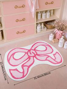 1/2 PC- Valentine's Day Rug Bathroom Rug, Bowknot Style Soft Geometric Pattern Ultra-Thick Soft Couples Pink Bathroom Carpet, Anti-Slip TPR Bottom, Water-Absorbent, Easy To Clean, Machine Washable, Soft And Comfortable, Living Room, Bathroom Vanity, Bathtub, Shower Room, Sink, Festival Home Bathroom Decoration Outdoor Rug Door Mat Summer Bathroom Accessories - Multicolor - View 4
