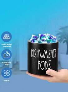 1pc- Round Storage Box With Cover, Storage Box For Laundry Beads, Used To Store Kitchen Decorations And Accessories, Wooden Laundry Liquid Pod Container With Cover, Bathroom Kitchen Storage Container.