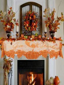 1/2 pièces Décoration d'automne pour la Thanksgiving, Couverture pour cheminée, Couverture de cheminée avec citrouille en dentelle orange, feuille d'érable, Décoration d'automne pour la maison, Décoration de cheminée pour la Thanksgiving