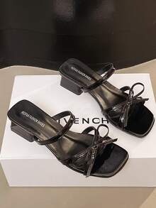 蝴蝶结双带粗跟假日休闲时尚百搭青少年一脚蹬厚底凉鞋