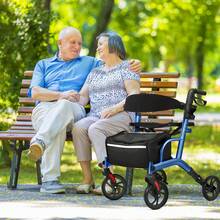 IsEasy Rollator Walker For Seniors, Lightweight Foldable Walker With Seat Supports 250lb, 8" Big Wheels For All Terrain, Dual Height Adjustment, Aluminum Walkers With 5" Ultra Backrest For Seniors, Silver - 淺藍色 - 查看 10