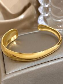 1pc Minimalist Geometric Cuff Bracelets For Women Open Bracelets Golden Stainless Steel Hollow Bracelets For Daily Party Jewelry Christmas Gifts - Multicolor - View 11