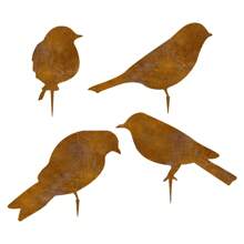 4pcs Rustic Metal Bird Silhouette Ornaments, Lifelike Vintage Patina Metal Birds Statues, Garden Decorations For Thanksgiving, Halloween, Christmas