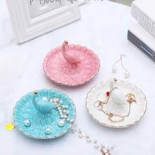 孔雀首饰托盘、情侣戒指架、装饰戒指盘、陶瓷首饰收纳盒、女士化妆托盘收纳盒旅行必备品返校宿舍收纳秋季装饰 - 彩色 - 查看 1