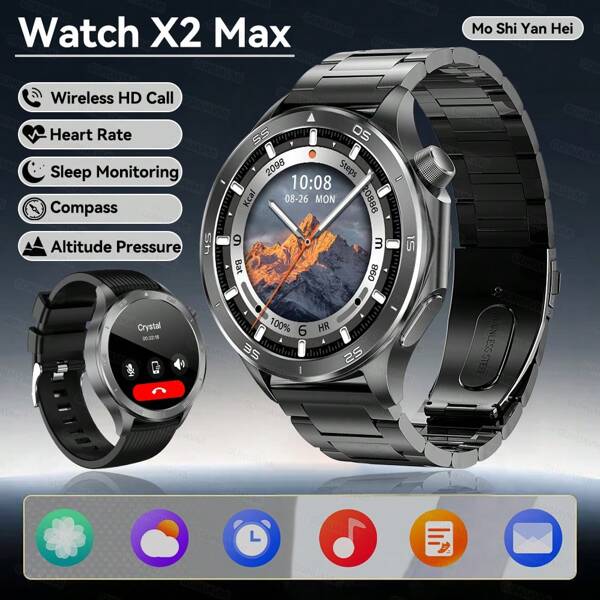 GUHUAVMI GUHUAVMI 2025 New Fashion Sports Smart Watch For Men, 1.53inch HD Screen, Wireless Call/Dial, Receiving Information, GPS Motion Track, Compass, Altitude Pressure, Multi-Sports Mode Smartwatch, Heart Rate/Sleep Monitoring Fitness Tracker, Women's Smart Watch X2, Suitable For Android And IOS